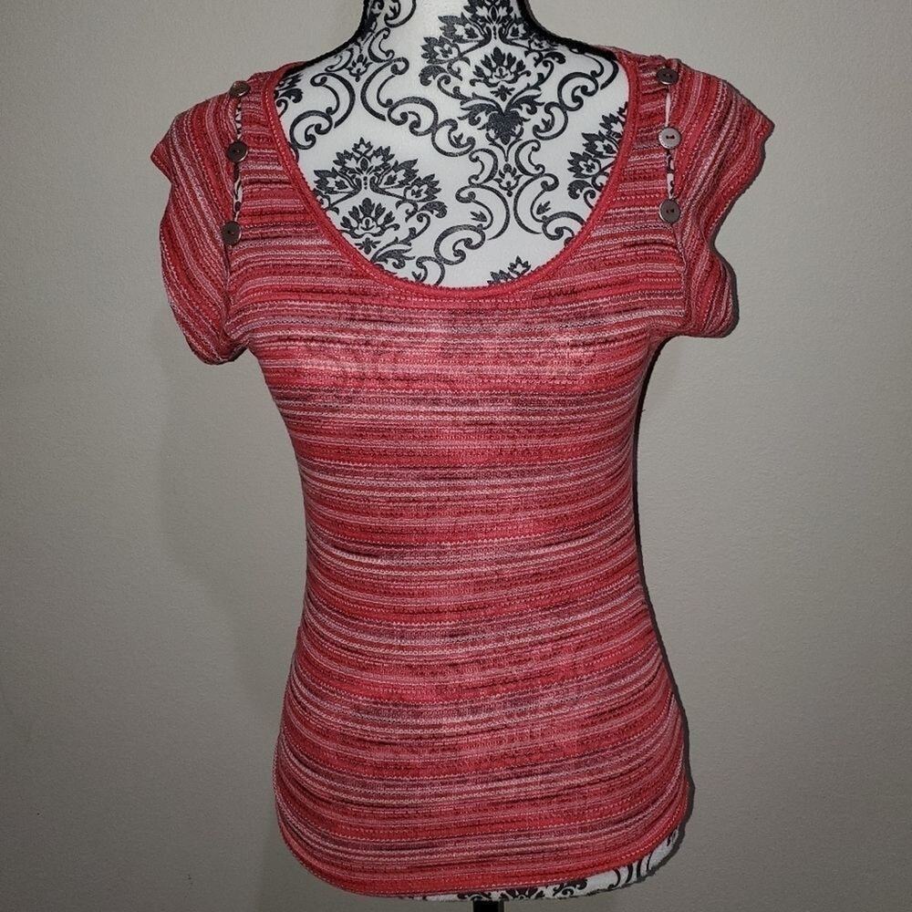 Timing small striped blouse with shoulder slit and button detail